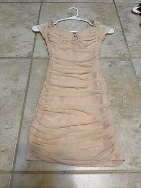 Windsor Peach Ruched Off-Shoulder Mini Dress